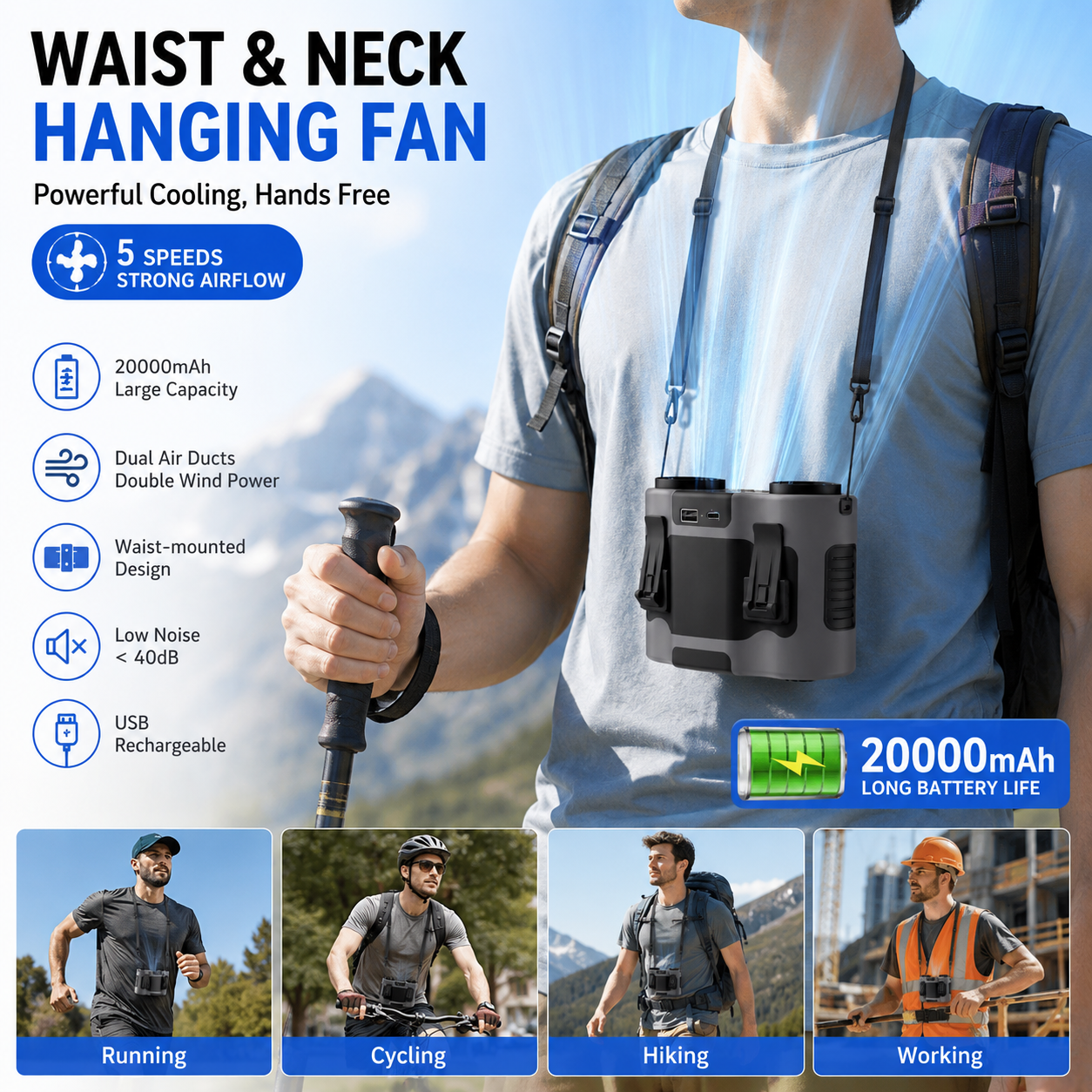Portable Waist Clip Fan Mini U - огляд і ціна Timer Dual Outlet