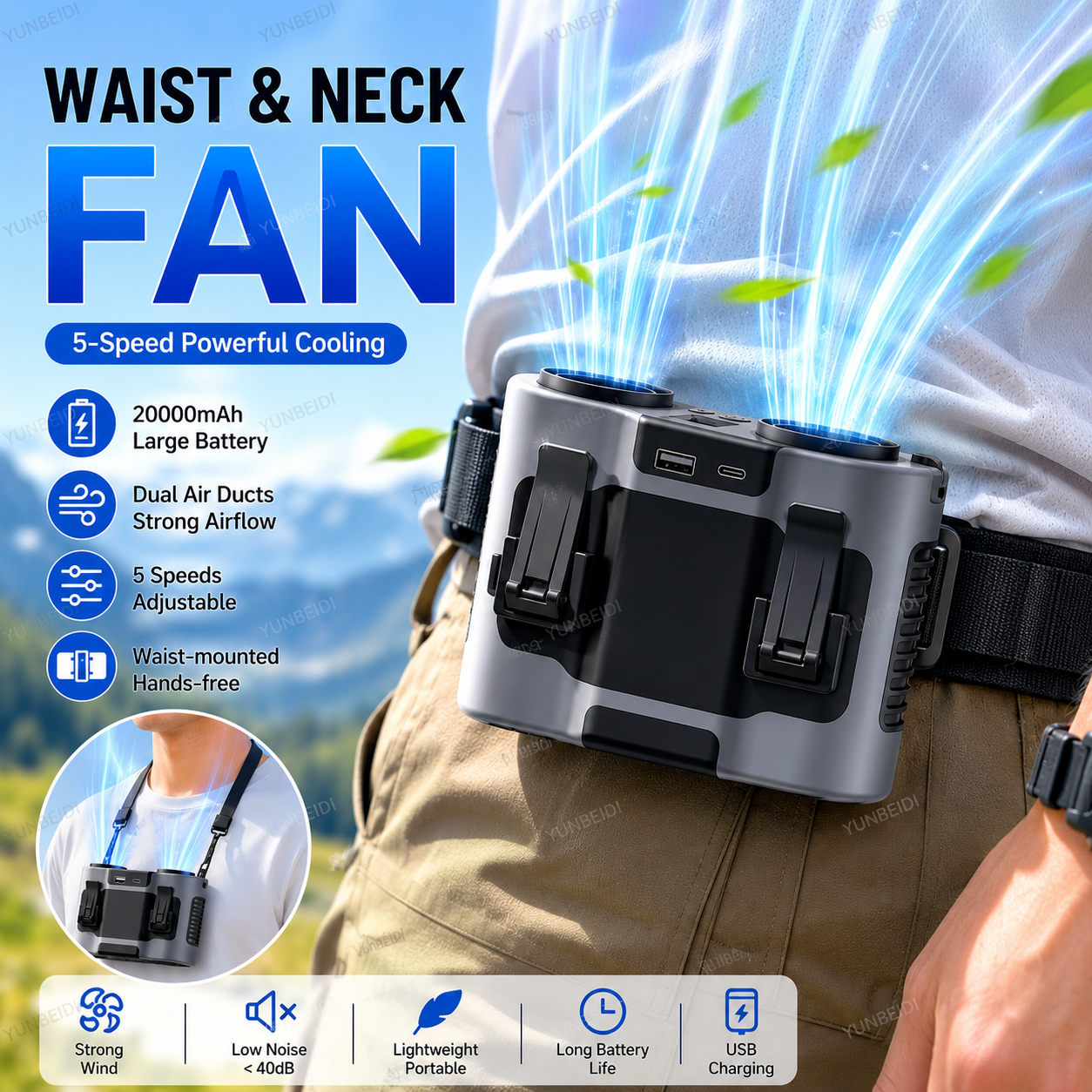 Portable Waist Clip Fan Mini U - огляд і ціна Timer Dual Outlet